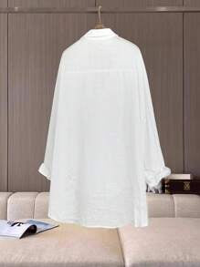 SHEIN LUNE Plus Size Casual Solid Color Turn-Down Collar Shirt, Simple & Elegant