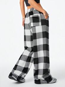 Coolane Women's Fall Casual Front Tie Plaid Pocket Trousers