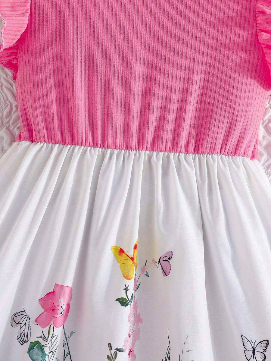 فستان صيفي أنيق بطبعة زهور مرقعة بأكمام قصيرة للفتيات المراهقات