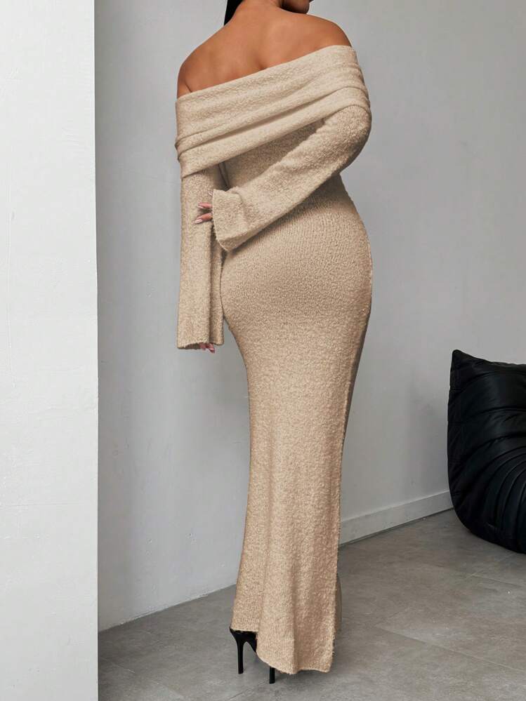 فستان تريكو محكم من shein– بأكمام قصيرة ونسج خشن للنساء