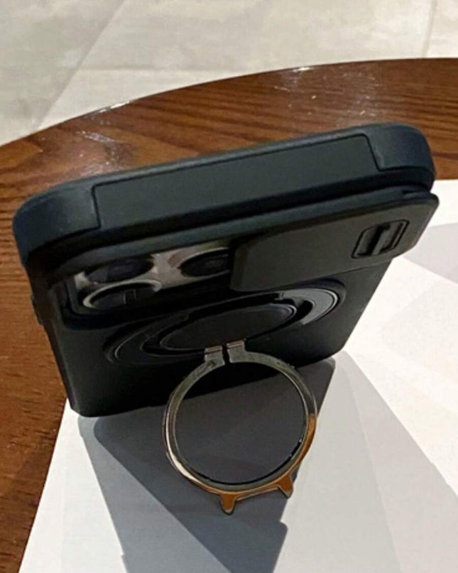 جراب هاتف مزود بحلقة تثبيت منزلقة وحامل، يدعم الشحن اللاسلكي،  iPhone 15 Plus