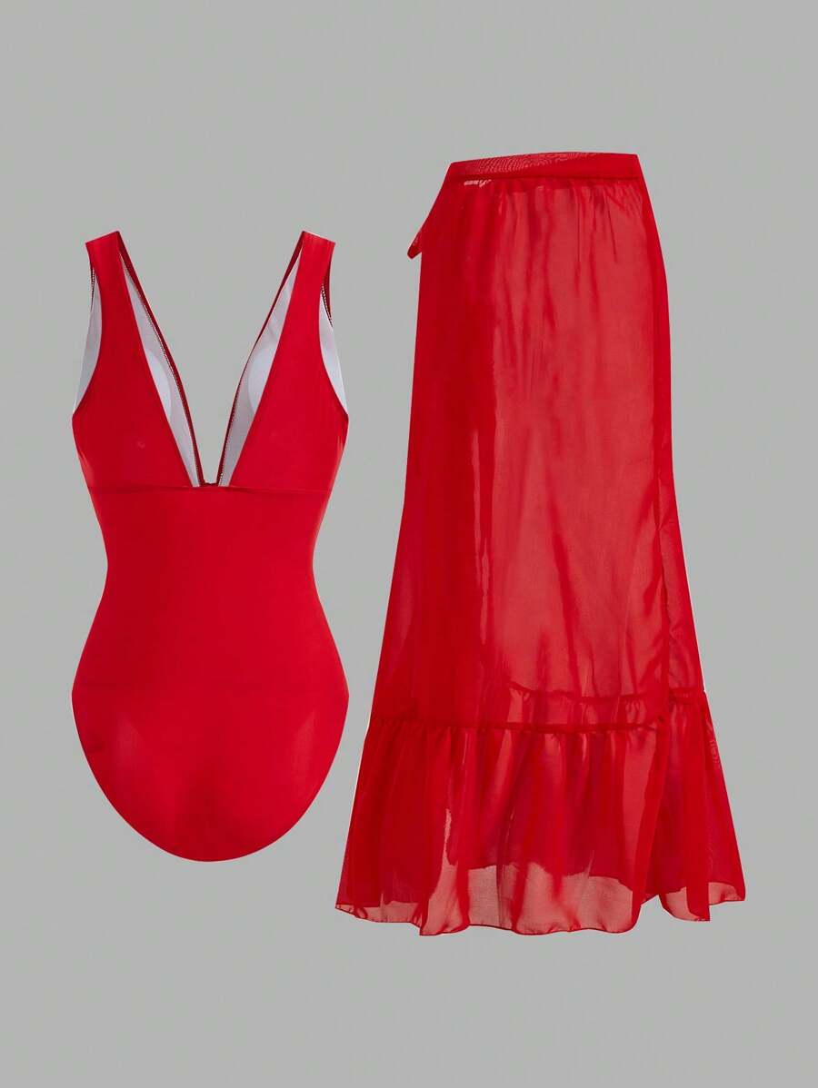 بدلة سباحة نسائية من قطعة واحدة من سويم أواسيس، مناسبة للعطلات والشاطئ، مزينة بنقشة زهور ثلاثية الأبعاد، صيفية