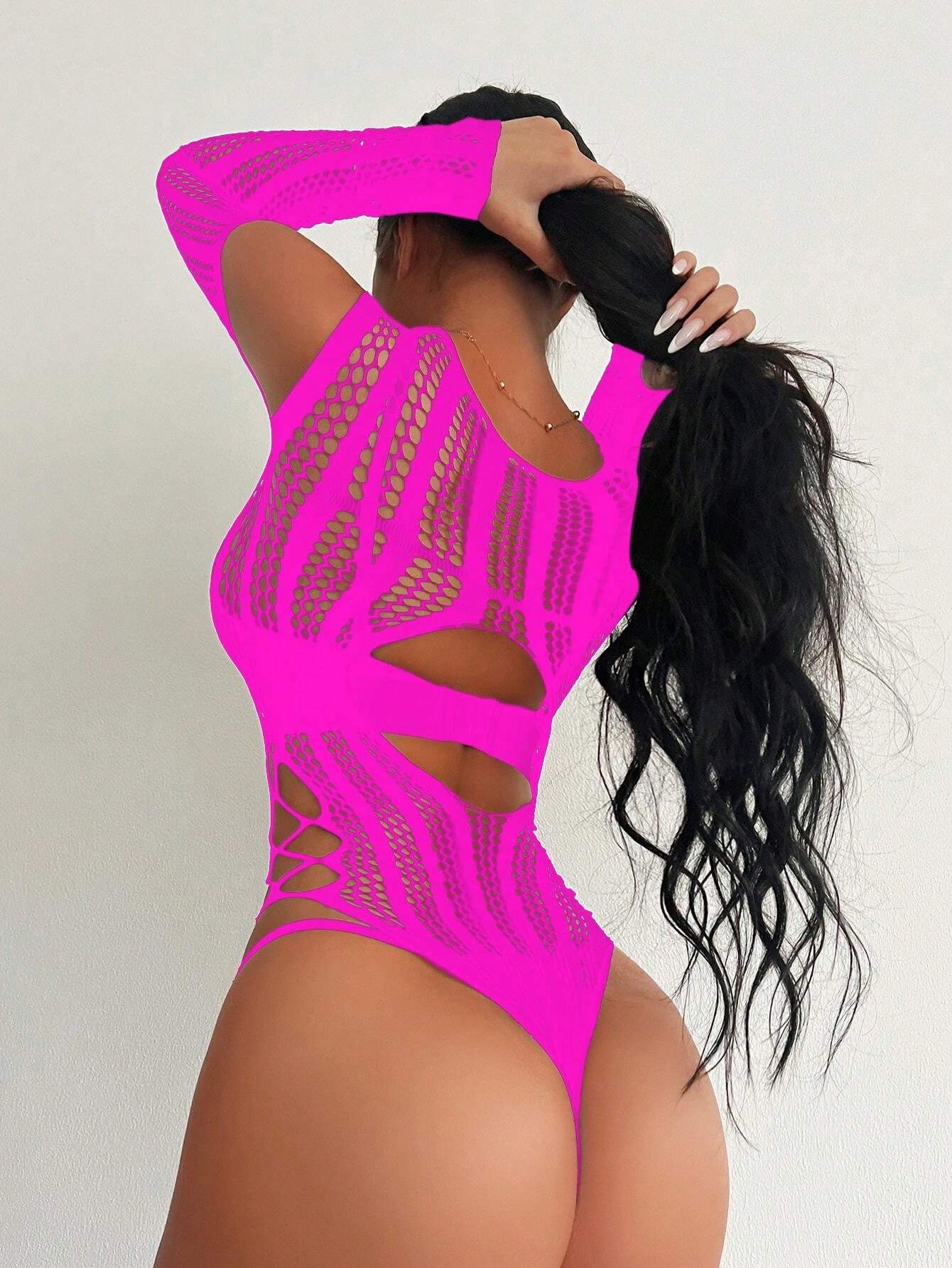 بودي سوت لانجري نسائي شفاف من الشبك – قطعة واحدة