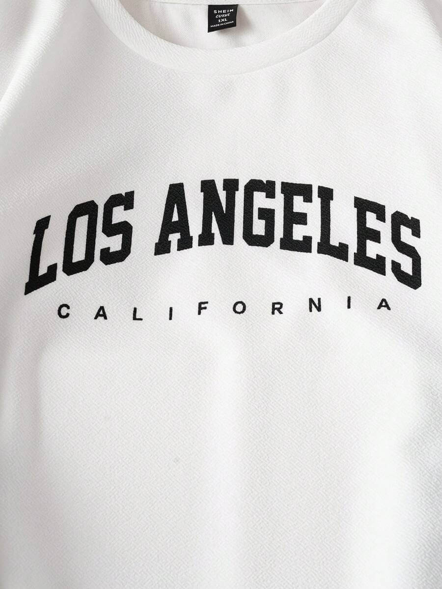 طقم سويت شيرت وبنطلون بطبعة بسيطة للنساء من Comfortcana مقاس كبير، مكون من قطعتين