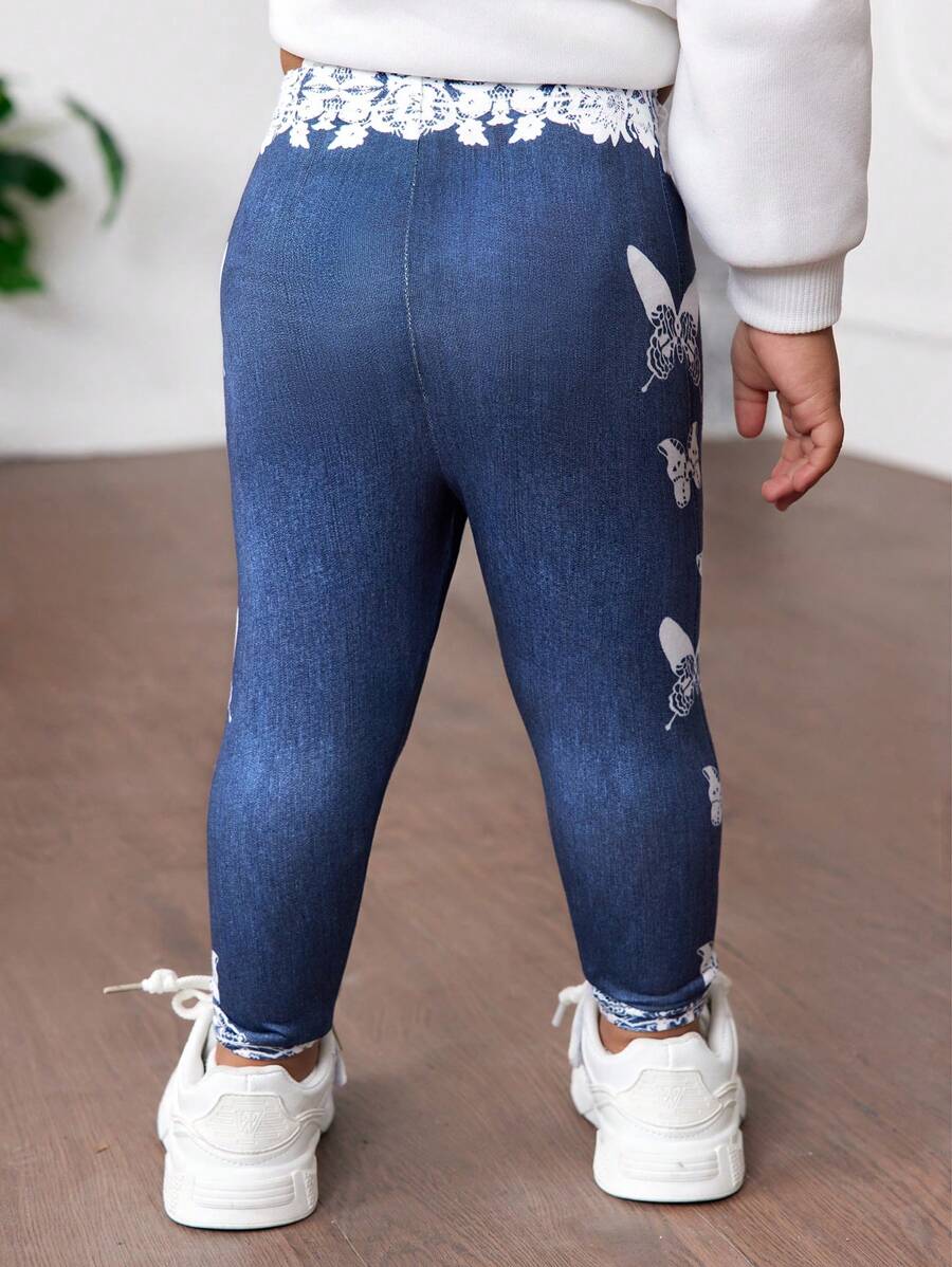 ليجنز محبوك بنقشة الفراشات للبنات – shein