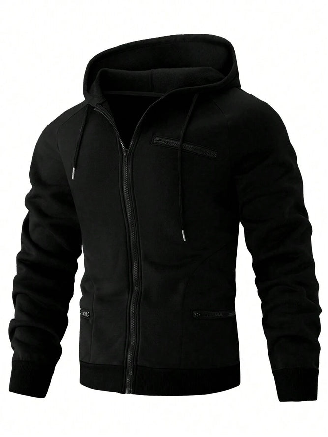 هودي رجالي كاجوال بأكمام طويلة وسحاب أمامي بلون سادة من Manfinity Homme، مناسب للخريف