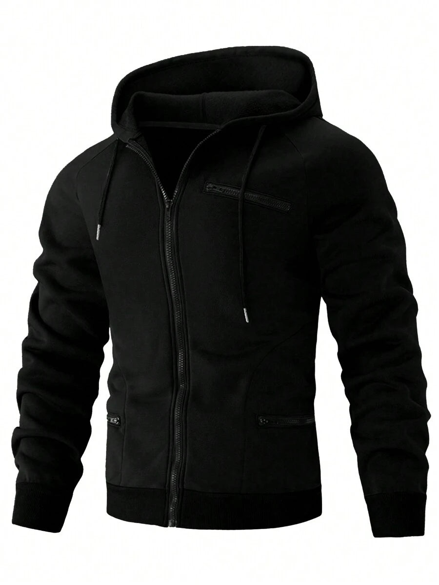 هودي رجالي كاجوال بأكمام طويلة وسحاب أمامي بلون سادة من Manfinity Homme، مناسب للخريف