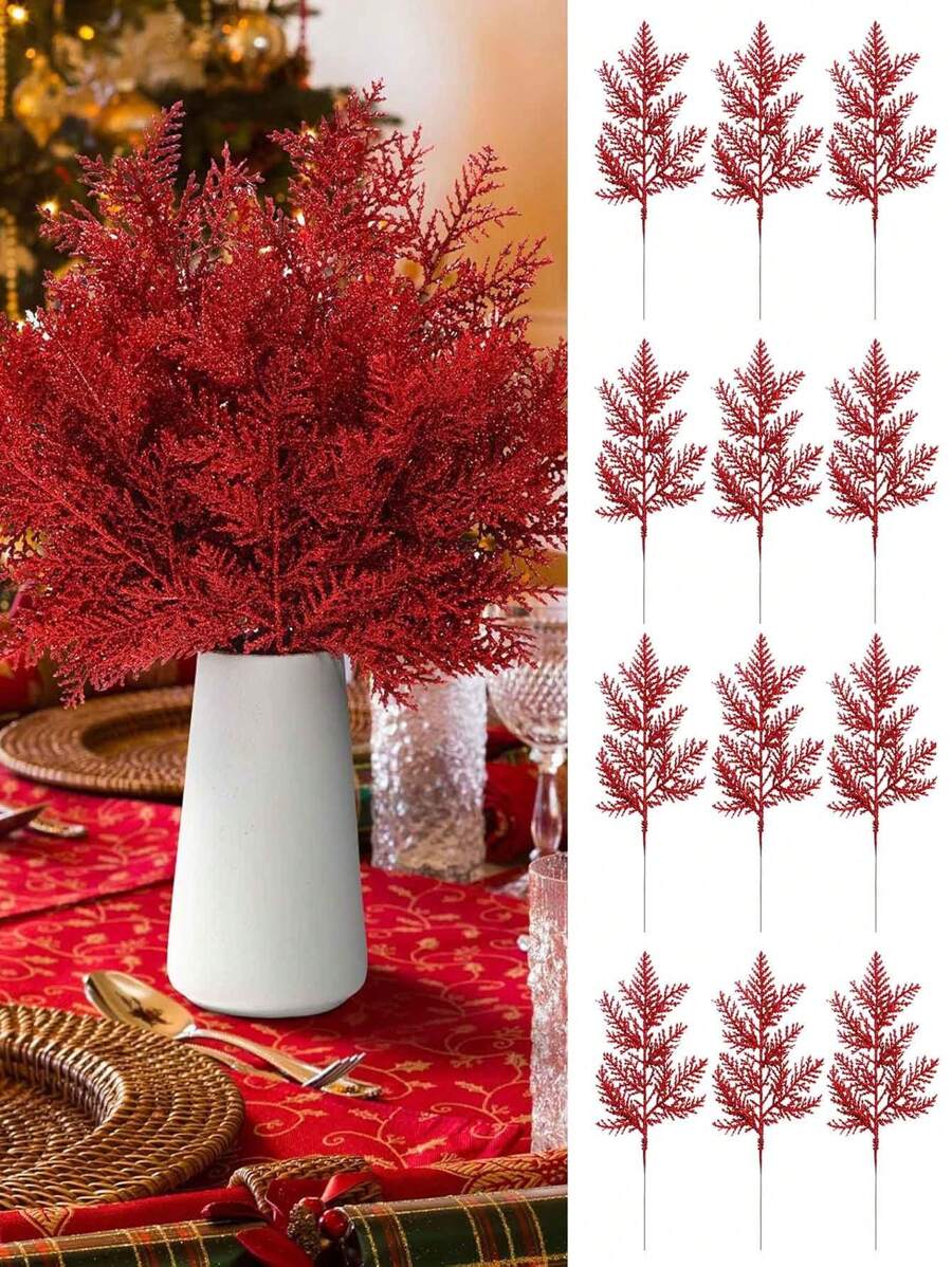 10 قطع من إبر الصنوبر اللامعة لعيد الميلاد