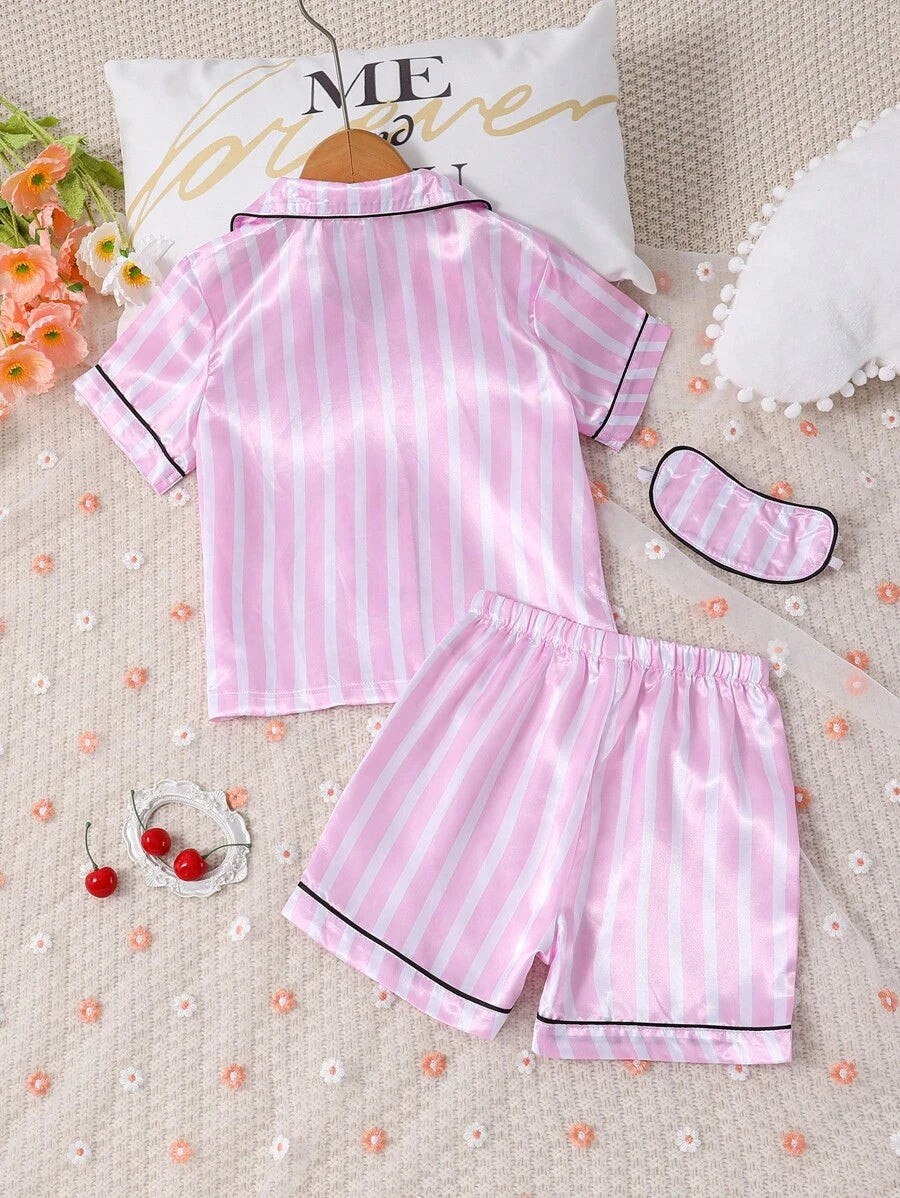 بلوزة نوم وبنطلون مخطط ومطرز بخطوط متباينة للفتيات المراهقات