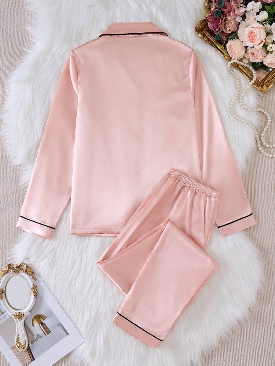 طقم بيجاما ساتان متباين الألوان للفتيات المراهقات