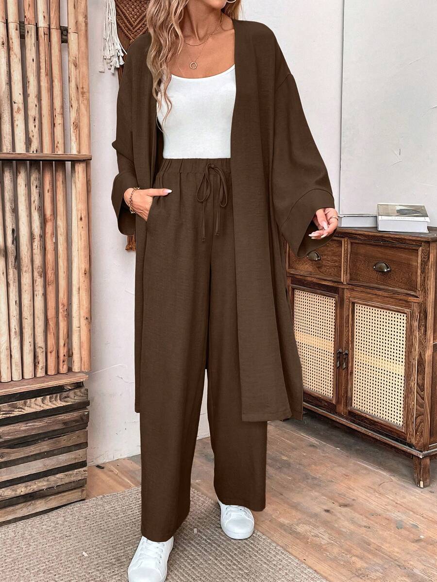 طقم نسائي من EMERY ROSE مكون من جاكيت طويل وبنطال من الكتان