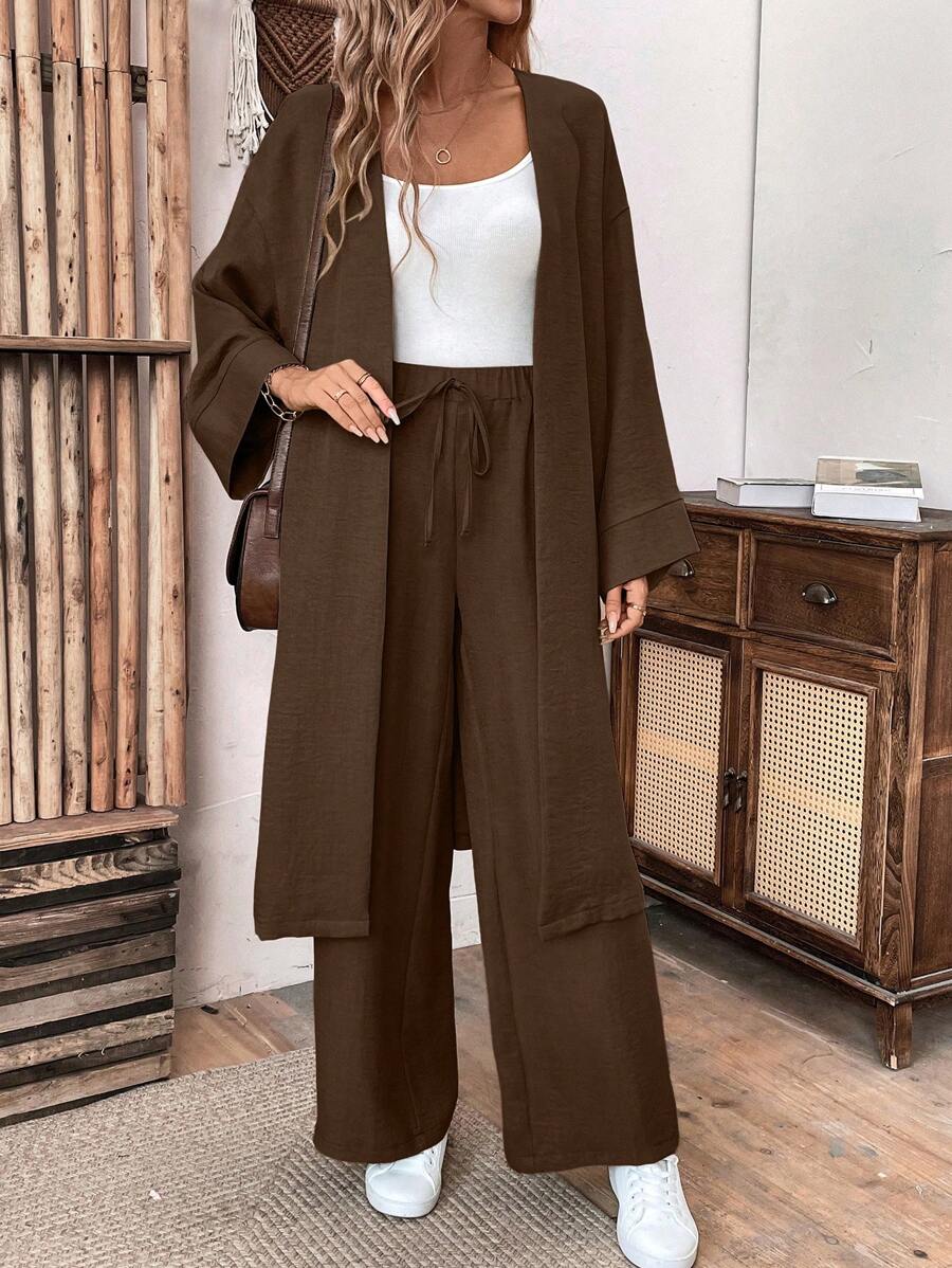 طقم نسائي من EMERY ROSE مكون من جاكيت طويل وبنطال من الكتان