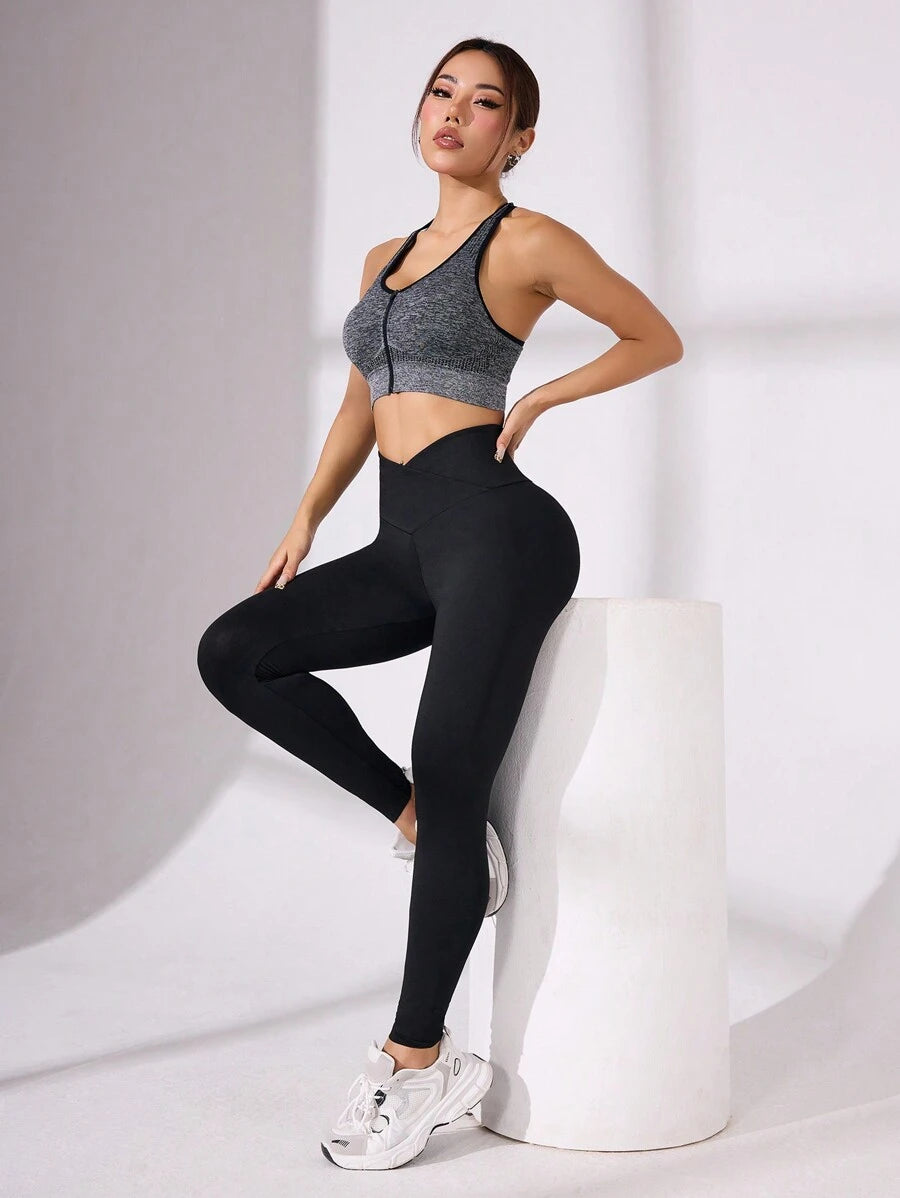 بنطلون يوجا ضيق بتصميم متقاطع من Easithlete، مكون من 4 قطع، للنساء، بلون سادة، كاجوال