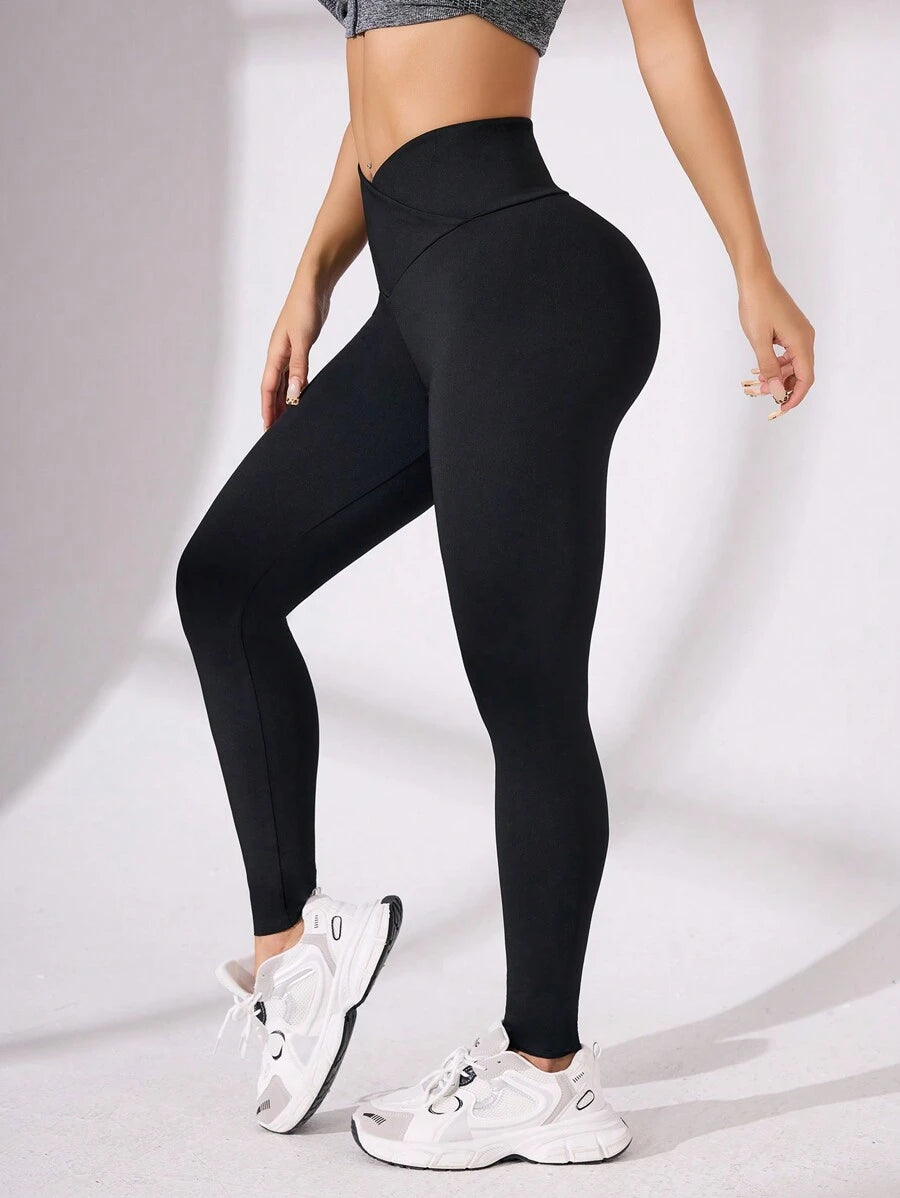 بنطلون يوجا ضيق بتصميم متقاطع من Easithlete، مكون من 4 قطع، للنساء، بلون سادة، كاجوال