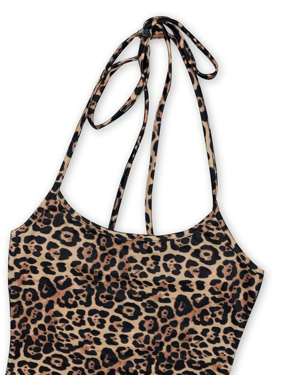 فستان سويترا النسائي ذو الرقبة العالية بنقشة جلد الفهدShein