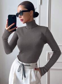 DAZY Women's Solid Color Turtleneck Long Sleeve Slim Fit Sweater