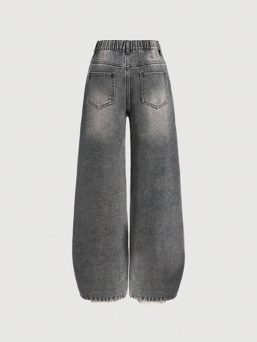 SHEIN Girlism Tween للفتيات من بنطلون جينز واسع الساق، ملابس خريف وشتاء للفتيات المراهقات،