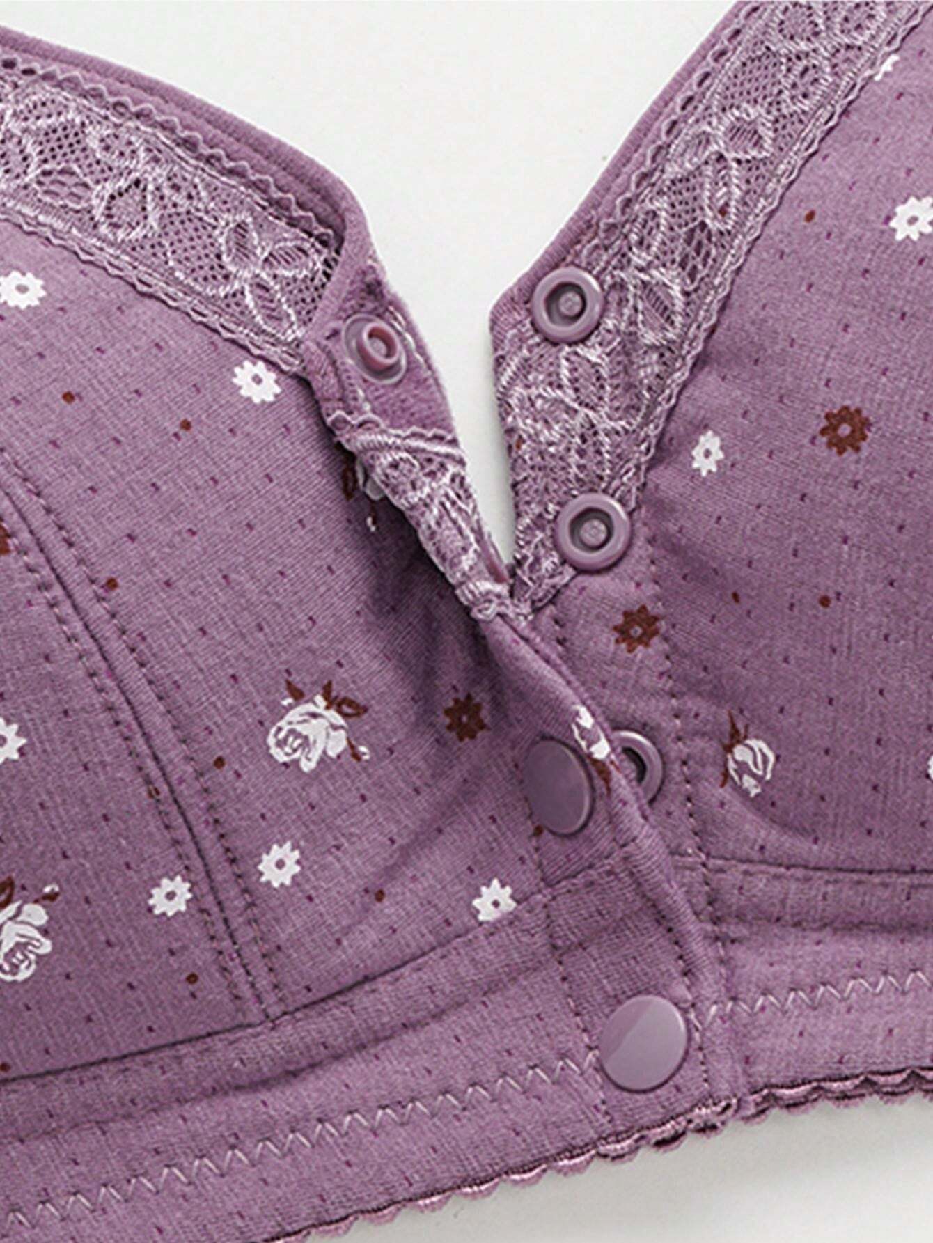 طقم من 3 حمالات صدر نسائية بنقشة زهور – بدون سلك مع إغلاق أمامي مريح وأناقة ناعمة