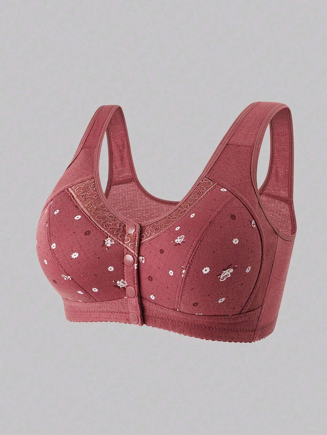 طقم من 3 حمالات صدر نسائية بنقشة زهور – بدون سلك مع إغلاق أمامي مريح وأناقة ناعمة