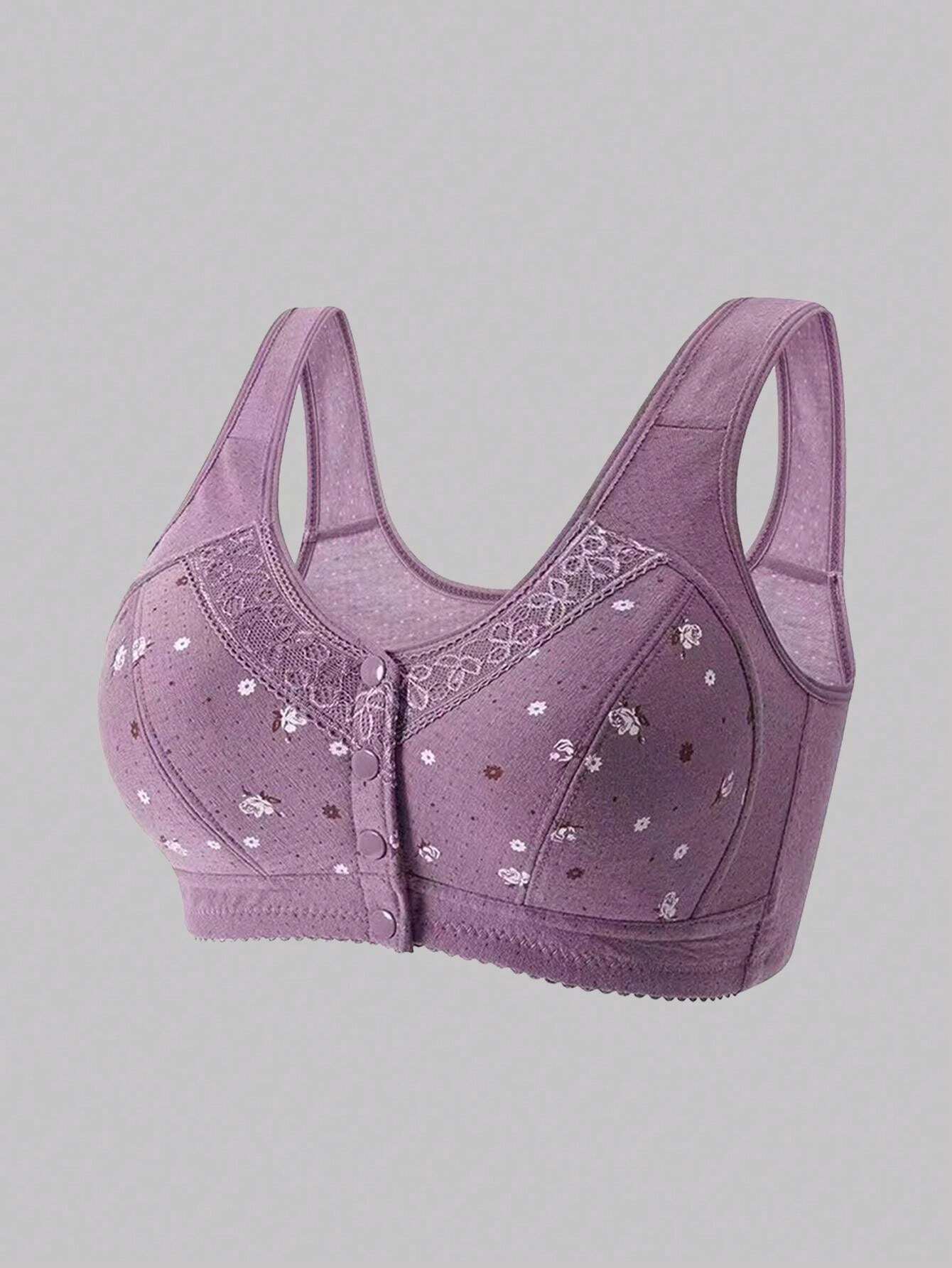 طقم من 3 حمالات صدر نسائية بنقشة زهور – بدون سلك مع إغلاق أمامي مريح وأناقة ناعمة