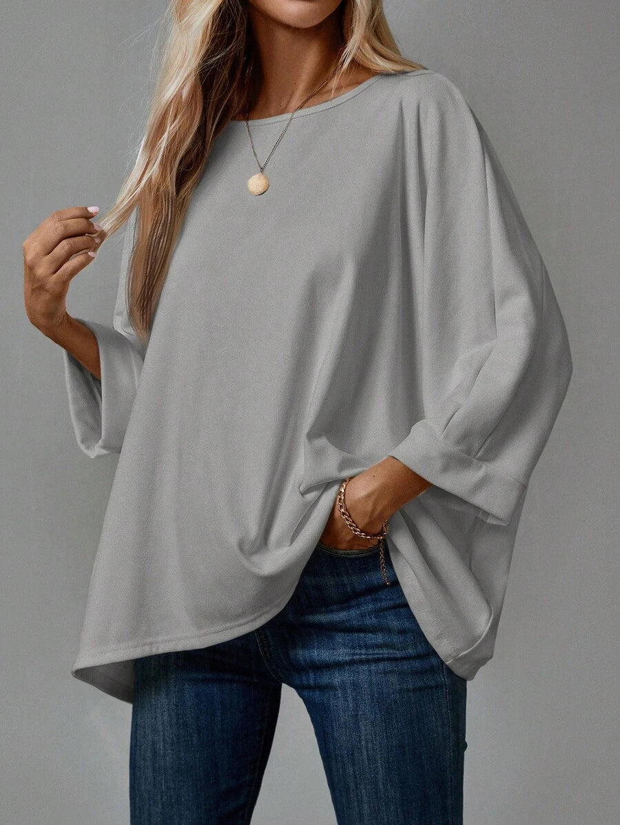 تي شيرت أساسي بأكمام طويلة ورقبة دائرية بلون سادة للنساء من إيمري Shein