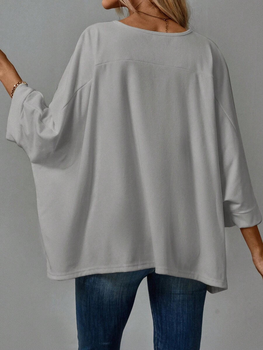 تي شيرت أساسي بأكمام طويلة ورقبة دائرية بلون سادة للنساء من إيمري Shein