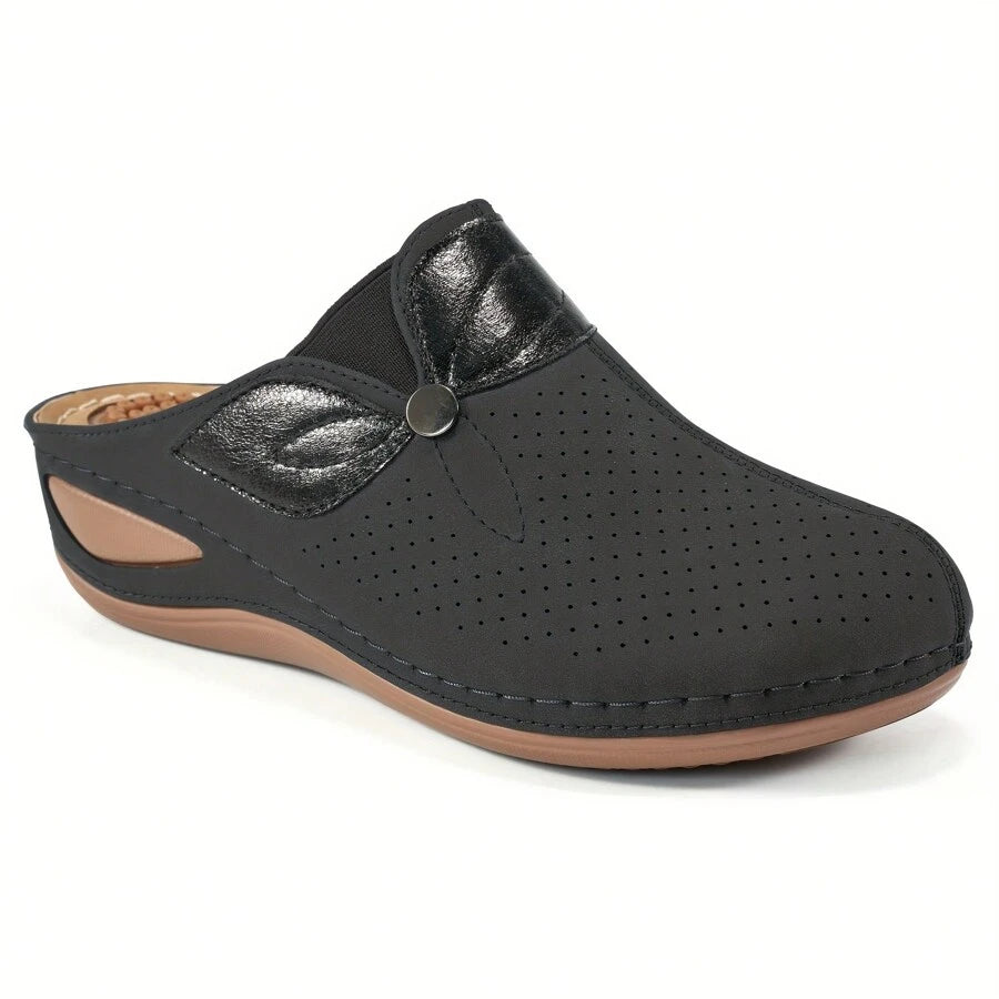 حذاء نسائي بكعب سميك من خرز التدليك، صندل مغلق الأصابع مريح وجيد التهوية لجميع المواسم