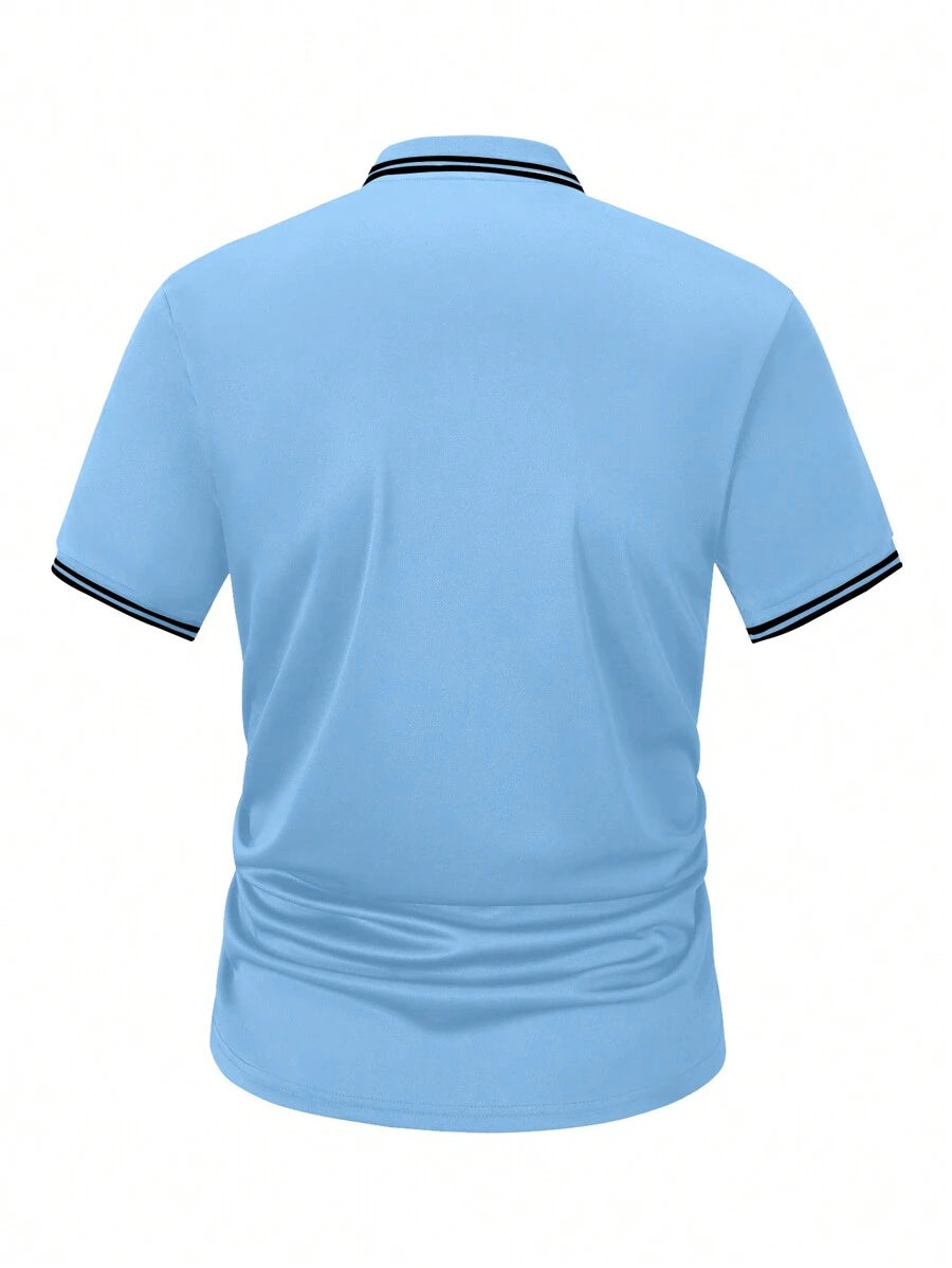 قميص بولو رجالي كاجوال بأكمام قصيرة وأزرار أمامية وطبعة حصان