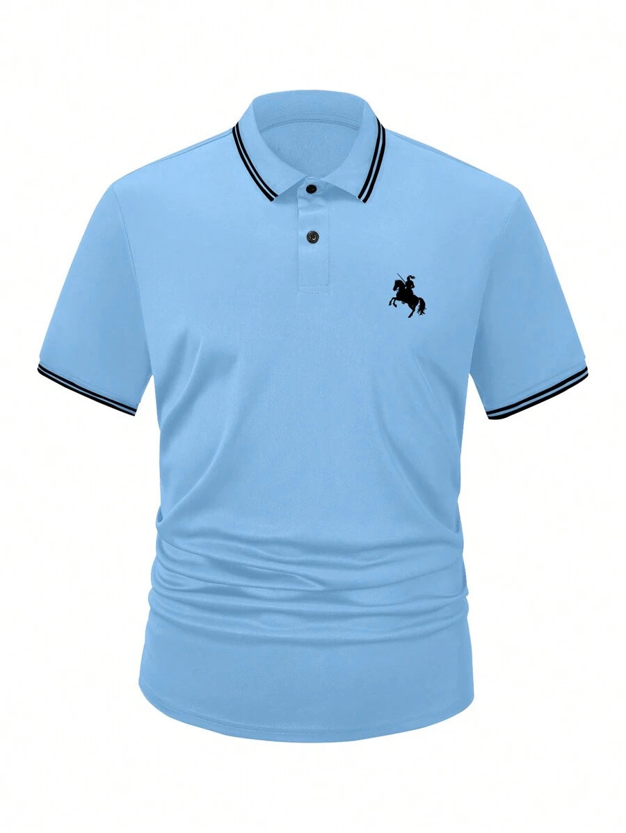 قميص بولو رجالي كاجوال بأكمام قصيرة وأزرار أمامية وطبعة حصان