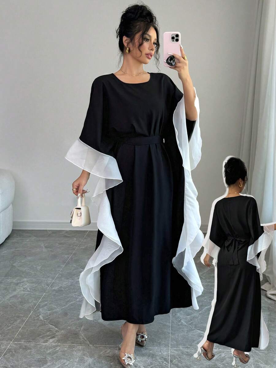 فستان ماكسي طويل أنيق من Rafferiza للنساء برقبة دائرية وأكمام طويلة