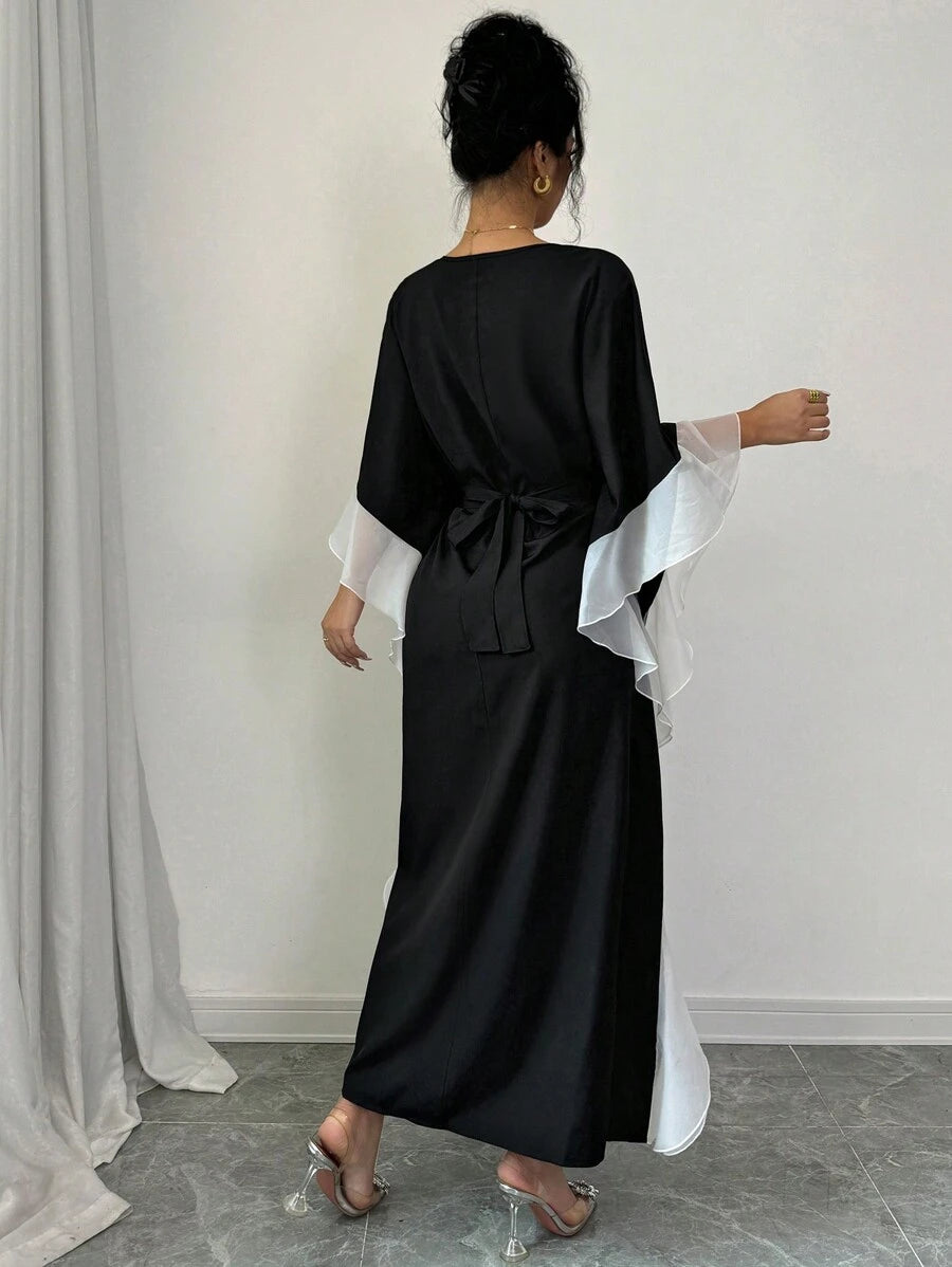 فستان ماكسي طويل أنيق من Rafferiza للنساء برقبة دائرية وأكمام طويلة