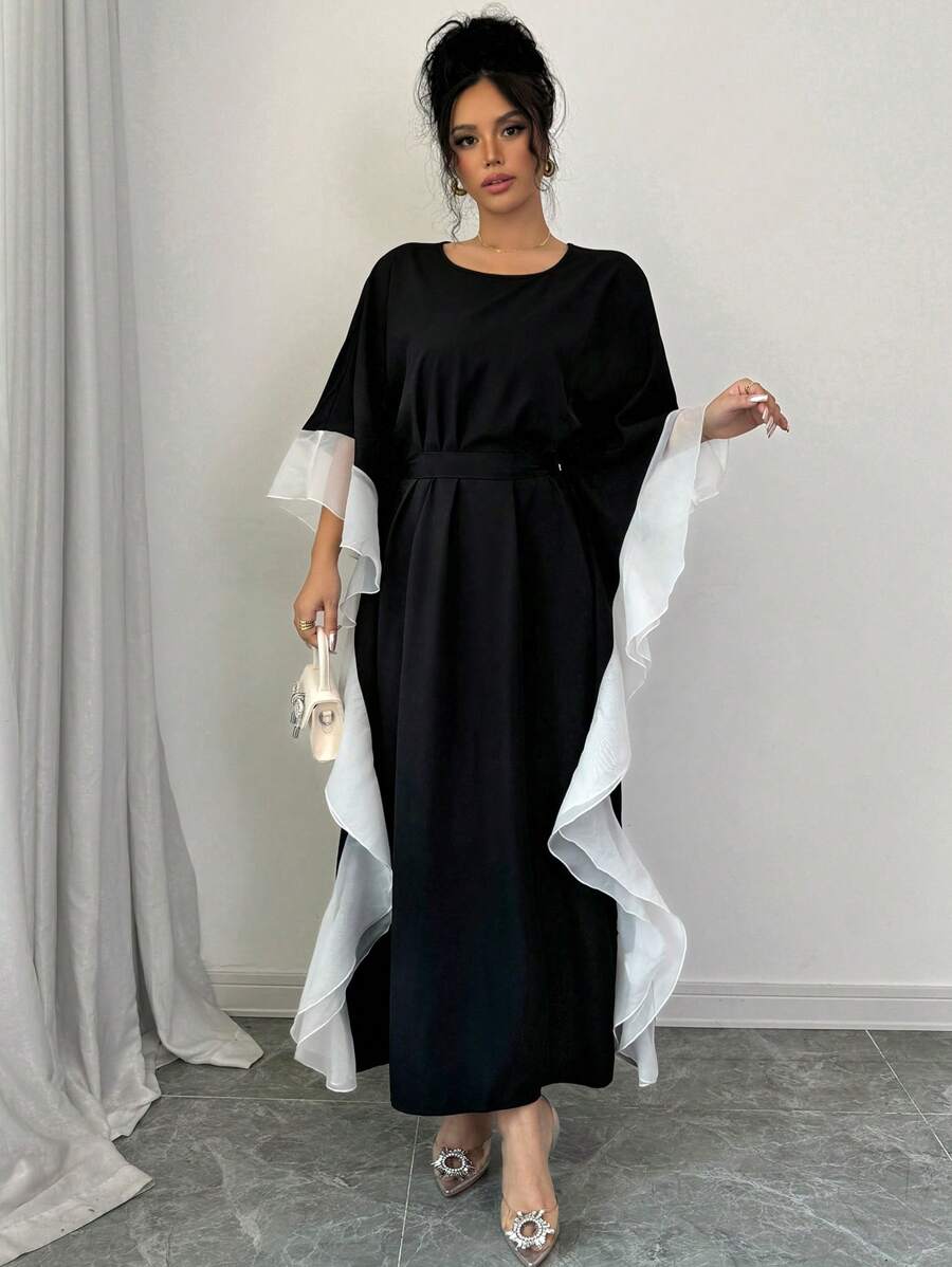 فستان ماكسي طويل أنيق من Rafferiza للنساء برقبة دائرية وأكمام طويلة