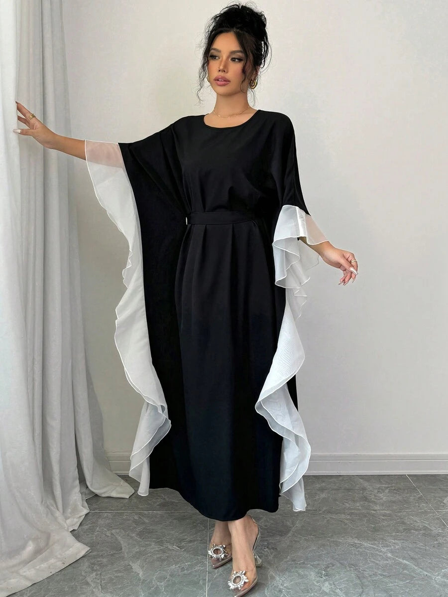 فستان ماكسي طويل أنيق من Rafferiza للنساء برقبة دائرية وأكمام طويلة