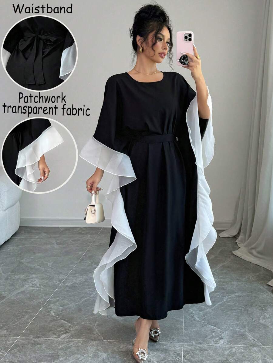 فستان ماكسي طويل أنيق من Rafferiza للنساء برقبة دائرية وأكمام طويلة