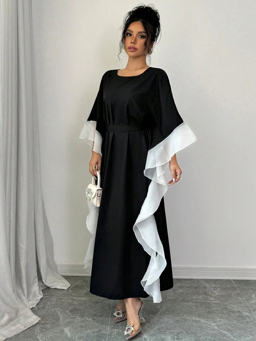 فستان ماكسي طويل أنيق من Rafferiza للنساء برقبة دائرية وأكمام طويلة