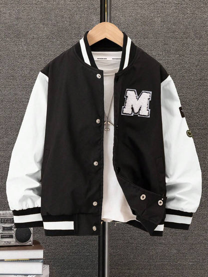 جاكيت ولادي خريفي بأكمام طويلة وأزرار كبس أمامية بلون سادة من شي إن