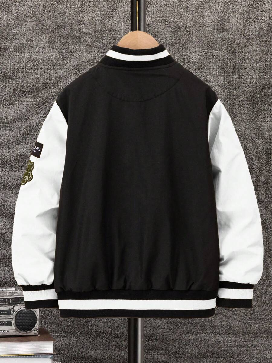 جاكيت ولادي خريفي بأكمام طويلة وأزرار كبس أمامية بلون سادة من شي إن