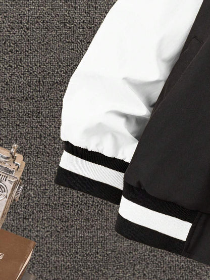 جاكيت ولادي خريفي بأكمام طويلة وأزرار كبس أمامية بلون سادة من شي إن