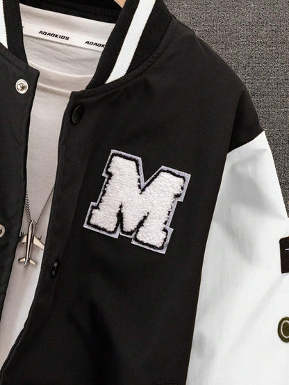 جاكيت ولادي خريفي بأكمام طويلة وأزرار كبس أمامية بلون سادة من شي إن