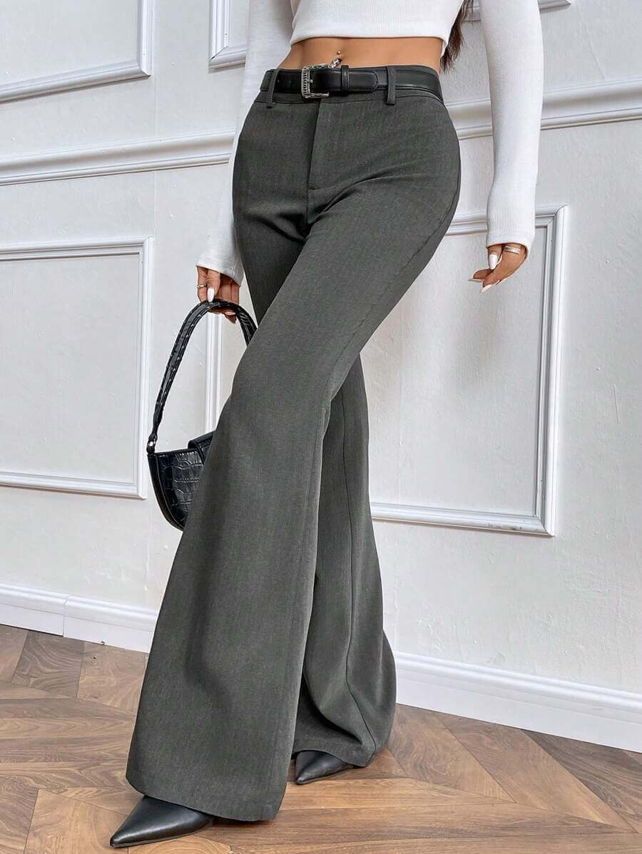 بنطلون نسائي أنيق بخصر منخفض وواسع من الأمام من Almamuse، رمادي غامق