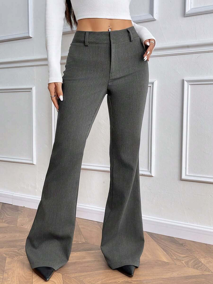 بنطلون نسائي أنيق بخصر منخفض وواسع من الأمام من Almamuse، رمادي غامق