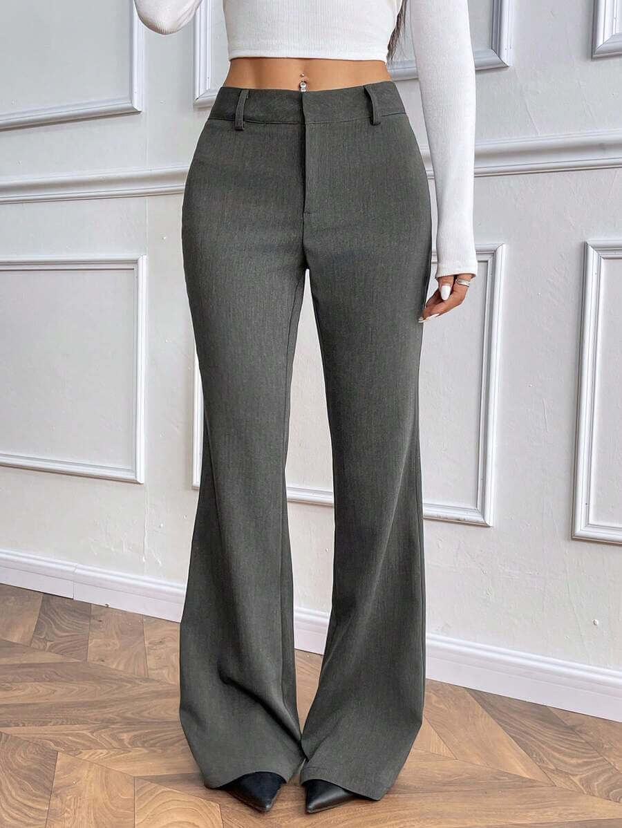 بنطلون نسائي أنيق بخصر منخفض وواسع من الأمام من Almamuse، رمادي غامق