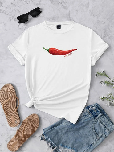 INAWLY Women's Pepper Pattern Crew Neck Short Sleeve T-Shirt