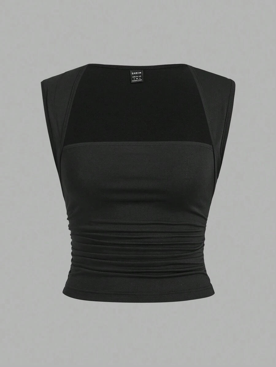 مجموعة SHEIN EZwear المكونة من قطعتين من بلوزة نسائية أساسية ضيقة محبوكة