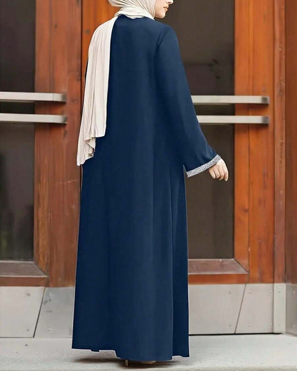 فستان نسائي كاجوال أنيق بلون سادة فضفاض برقبة مستديرة وسحاب طويل، عباية محتشمة Shein