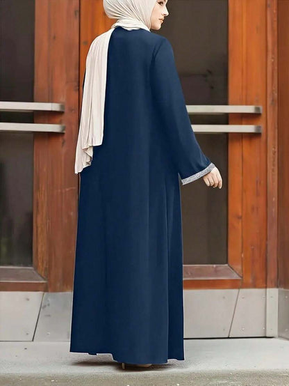 فستان نسائي كاجوال أنيق بلون سادة فضفاض برقبة مستديرة وسحاب طويل، عباية محتشمة Shein
