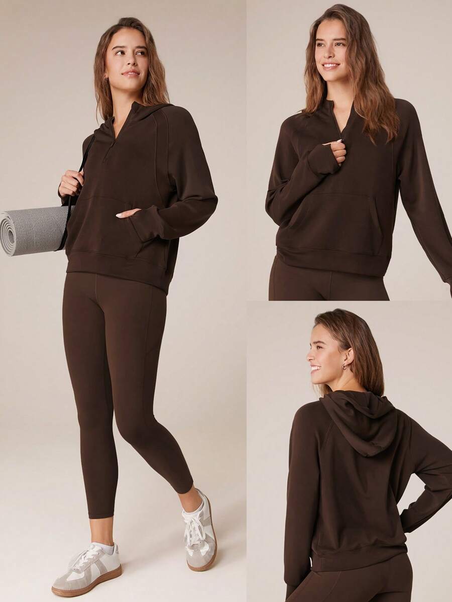 هودي GLOWMODE بملمس حريري – تصميم فضفاض بسحاب نصف أمامي وأكمام طويلة لخريف أنيق