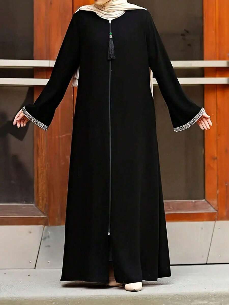 فستان نسائي كاجوال أنيق بلون سادة فضفاض برقبة مستديرة وأكمام طويلة