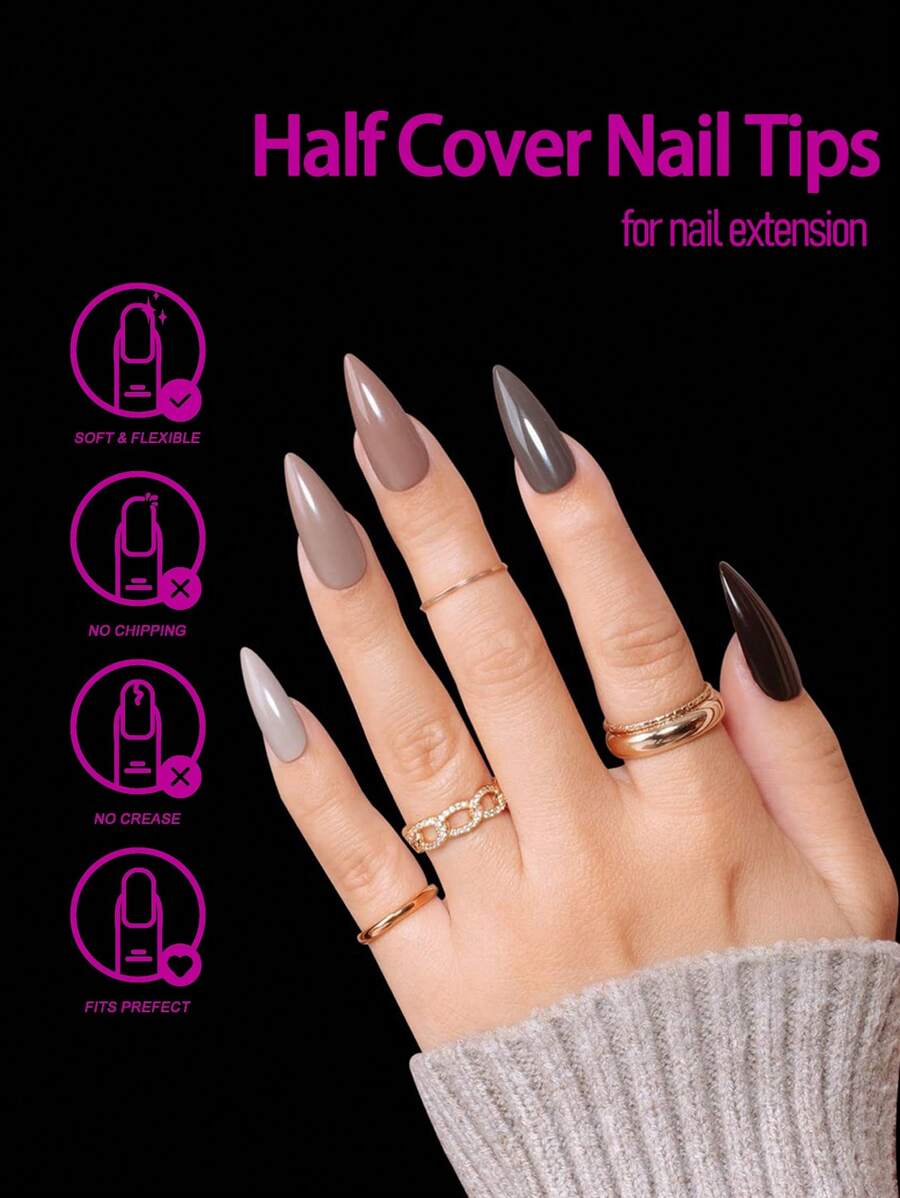 240 قطعة من أطراف أظافر أكريليك متوسطة الحجم