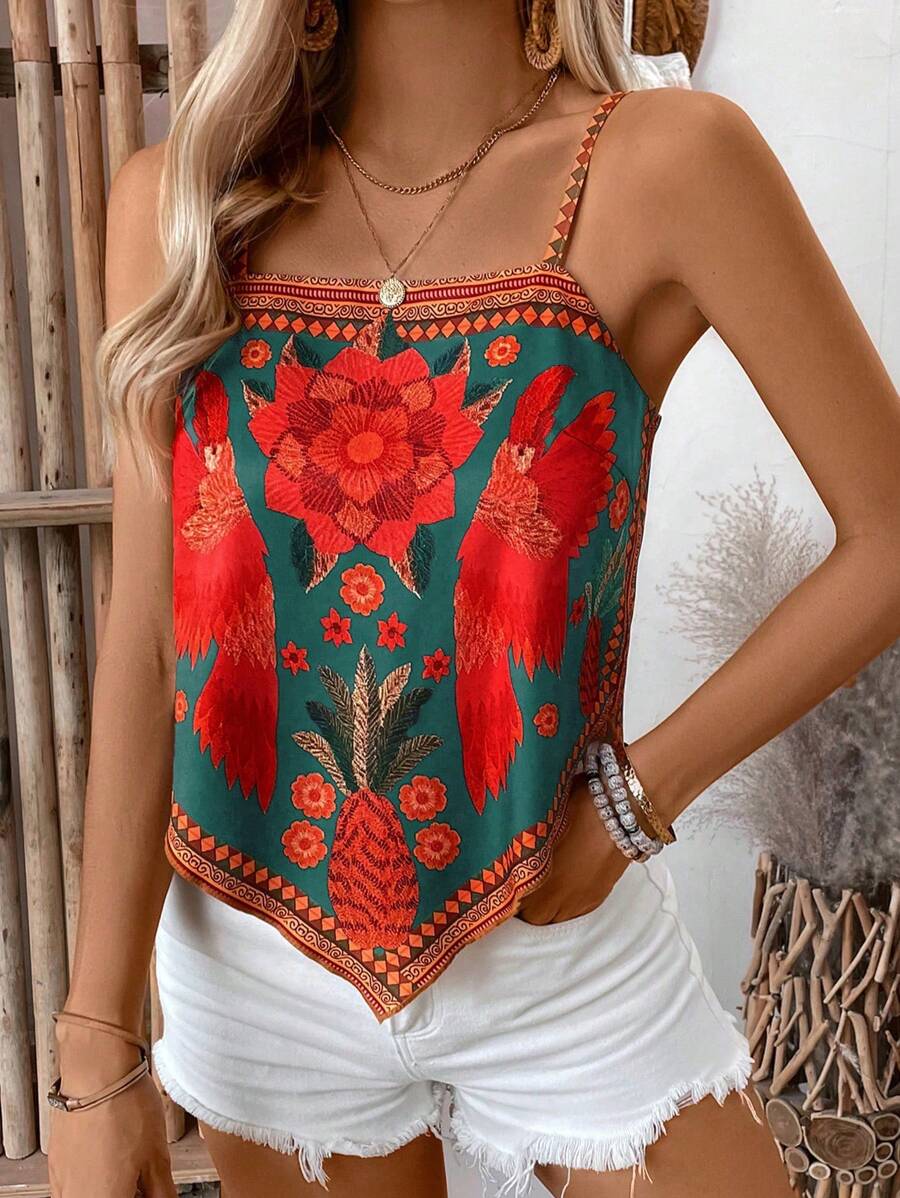 قميص داخلي نسائي فضفاض كاجوال بطبعة نباتية من SHEIN LUNE